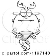 Cartoon Of A Black And White Bored Chinese Dragon Royalty Free Vector Clipart