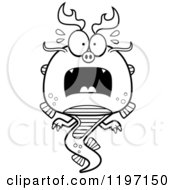 Cartoon Of A Black And White Scared Chinese Dragon Royalty Free Vector Clipart