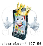 Poster, Art Print Of Pleased Smart Phone Mascot Wearing A Crown And Holding Two Thumbs Up