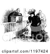 Clipart Of A Vintage Black And White Couple Before The Magistrate Royalty Free Vector Illustration