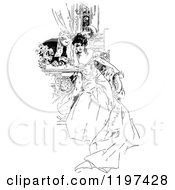 Clipart Of A Vintage Black And White Flirting Couple Royalty Free Vector Illustration
