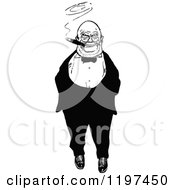 Clipart Of A Vintage Black And White Bald Man Smoking A Cigar Royalty Free Vector Illustration