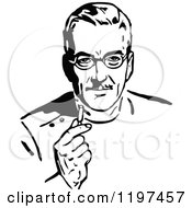 Clipart Of A Vintage Black And White Man Holding A Pill Royalty Free Vector Illustration