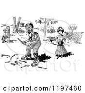 Clipart Of A Vintage Black And White Angry Golfer And People With A Broken Club Royalty Free Vector Illustration by Prawny Vintage