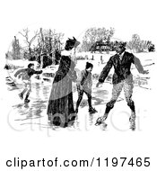 Poster, Art Print Of Vintage Black And White Family Ice Skating