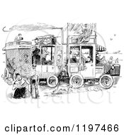 Clipart Of A Vintage Black And White House Vehicle Royalty Free Vector Illustration by Prawny Vintage