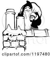 Clipart Of A Vintage Black And White Santa On A Roof Top Royalty Free Vector Illustration by Prawny Vintage