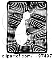 Clipart Of A Vintage Black And White Cat And Lines Around It Royalty Free Vector Illustration