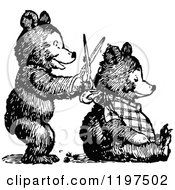 Poster, Art Print Of Vintage Black And White Bears Doing A Hair Cut