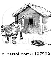 Clipart Of A Vintage Black And White Bulldog Chained To A House Royalty Free Vector Illustration by Prawny Vintage