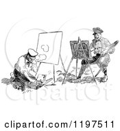 Clipart Of Vintage Black And White Artists Painting Royalty Free Vector Illustration