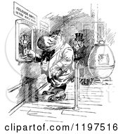 Poster, Art Print Of Vintage Black And White Hippo At A Ticket Window