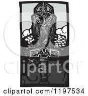 Clipart Of A Viking Thor And Mjolnir Weapon Woodcut Royalty Free Vector Illustration by xunantunich #COLLC1197534-0119