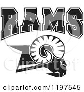Clipart Of Black And White RAMS Team Text Over A Goat Head Royalty Free Vector Illustration by Johnny Sajem