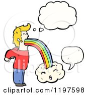 Cartoon Of A Man Vomiting A Rainbow Thinking Royalty Free Vector Illustration by lineartestpilot