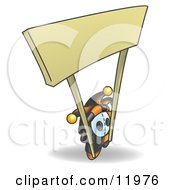 Joker Jester Character Holding The Poles To A Blank Sign Clipart Illustration by Leo Blanchette