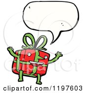 Cartoon Of A Wrapped Gift Speaking Royalty Free Vector Illustration