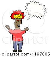 Cartoon Of An African American Boy With A Burning Brain Speaking Royalty Free Vector Illustration by lineartestpilot