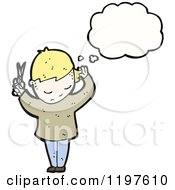 Cartoon Of A Boy Cutting His Hair And Thinking Royalty Free Vector Illustration