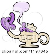 Cartoon Of A Genie In A Magic Lamp Royalty Free Vector Illustration by lineartestpilot