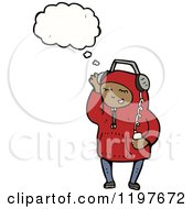 Cartoon Of An African American Boy Listening To Music Thinking Royalty Free Vector Illustration