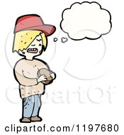 Cartoon Of A Boy In A Baseball Cap Thinking And Eating Royalty Free Vector Illustration