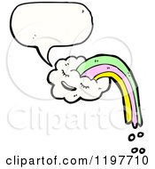Cartoon Of A Cloud With A Rainbow Speaking Royalty Free Vector Illustration