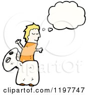 Cartoon Of A Boy In A Ghost Coatume Thinking Royalty Free Vector Illustration by lineartestpilot