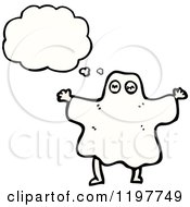 Cartoon Of A Boy In A Ghost Coatume Thinking Royalty Free Vector Illustration by lineartestpilot