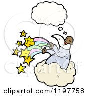 Cartoon Of A Black God In The Clouds Thinking Royalty Free Vector Illustration by lineartestpilot