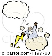 Cartoon Of A Black God In The Clouds Thinking Royalty Free Vector Illustration