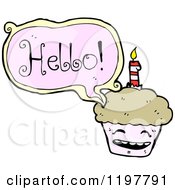 Cartoon Of A Cupcake Saying Hello Royalty Free Vector Illustration
