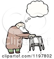 Cartoon Of An Old Man With A Walker Thinking Royalty Free Vector Illustration