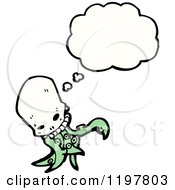 Cartoon Of An Octopus In A Skull Thinking Royalty Free Vector Illustration