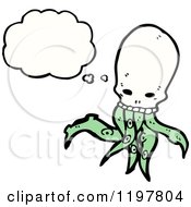 Cartoon Of An Octopus In A Skull Thinking Royalty Free Vector Illustration