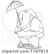 Poster, Art Print Of Outlined Elephant In A Bikini Holding An Umbrella