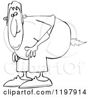 Cartoon Of An Outlined Man Bending Over With A Fart Flame Royalty Free Vector Clipart