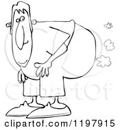 Cartoon Of An Outlined Man Bending Over With Fart Clouds Royalty Free Vector Clipart