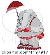 Cartoon Of An Elephant In A Red Bikini Holding An Umbrella Royalty Free Vector Clipart by djart
