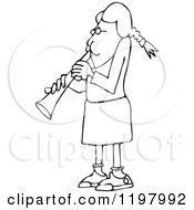 Cartoon Of An Outlined Girl Playing A Clarinet Royalty Free Vector Clipart