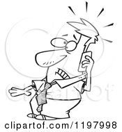 Cartoon Of An Outlined Businessman Receiving A Distress Call Royalty Free Vector Clipart