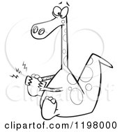 Cartoon Of An Outlined Dinosaur With A Sore Foot Royalty Free Vector Clipart