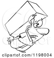 Outlined Strained Man Carrying A Heavy Big Box On His Back