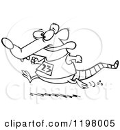 Cartoon Of An Outlined Rat Running A Race Royalty Free Vector Clipart by toonaday