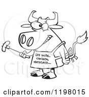 Poster, Art Print Of Outlined Bbq Cow Holding A Sausage On A Fork And Wearing An Eat Pork Chicken Whatever Apron