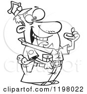 Cartoon Of An Outlined Police Officer Eating A Donut Royalty Free Vector Clipart