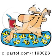 Cartoon Of A Relaxed Man With A Drink In A Kiddie Pool Royalty Free Vector Clipart by toonaday