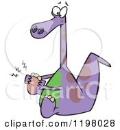 Cartoon Of A Purple Dinosaur With A Sore Foot Royalty Free Vector Clipart by toonaday
