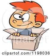 Cartoon Of A Happy Red Haired Boy Playing In A Box Royalty Free Vector Clipart