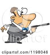 Poster, Art Print Of Male Caucasian Secret Angent Pointing A Gun With A Silencer